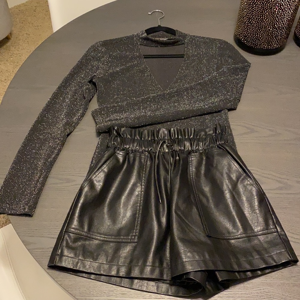 J.O.A. Los Angeles metallic black bodysuit